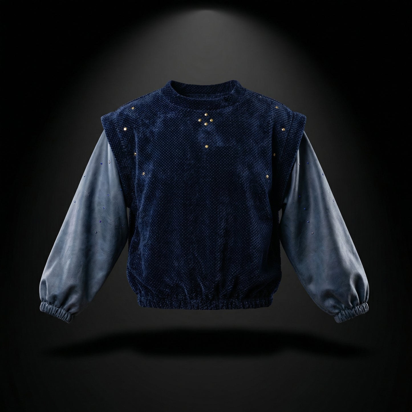 Textured Contrast Pullover – Navy