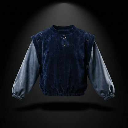 Textured Contrast Pullover – Navy