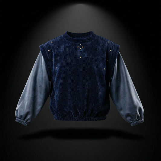 Textured Contrast Pullover – Navy