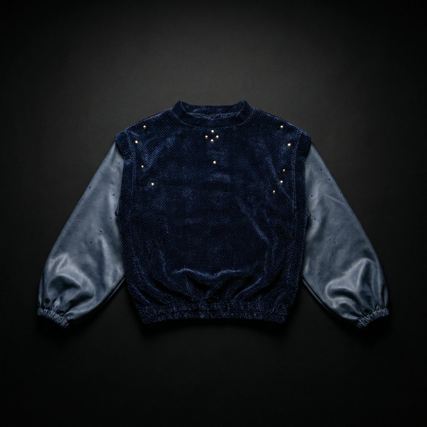 Textured Contrast Pullover – Navy