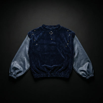 Textured Contrast Pullover – Navy