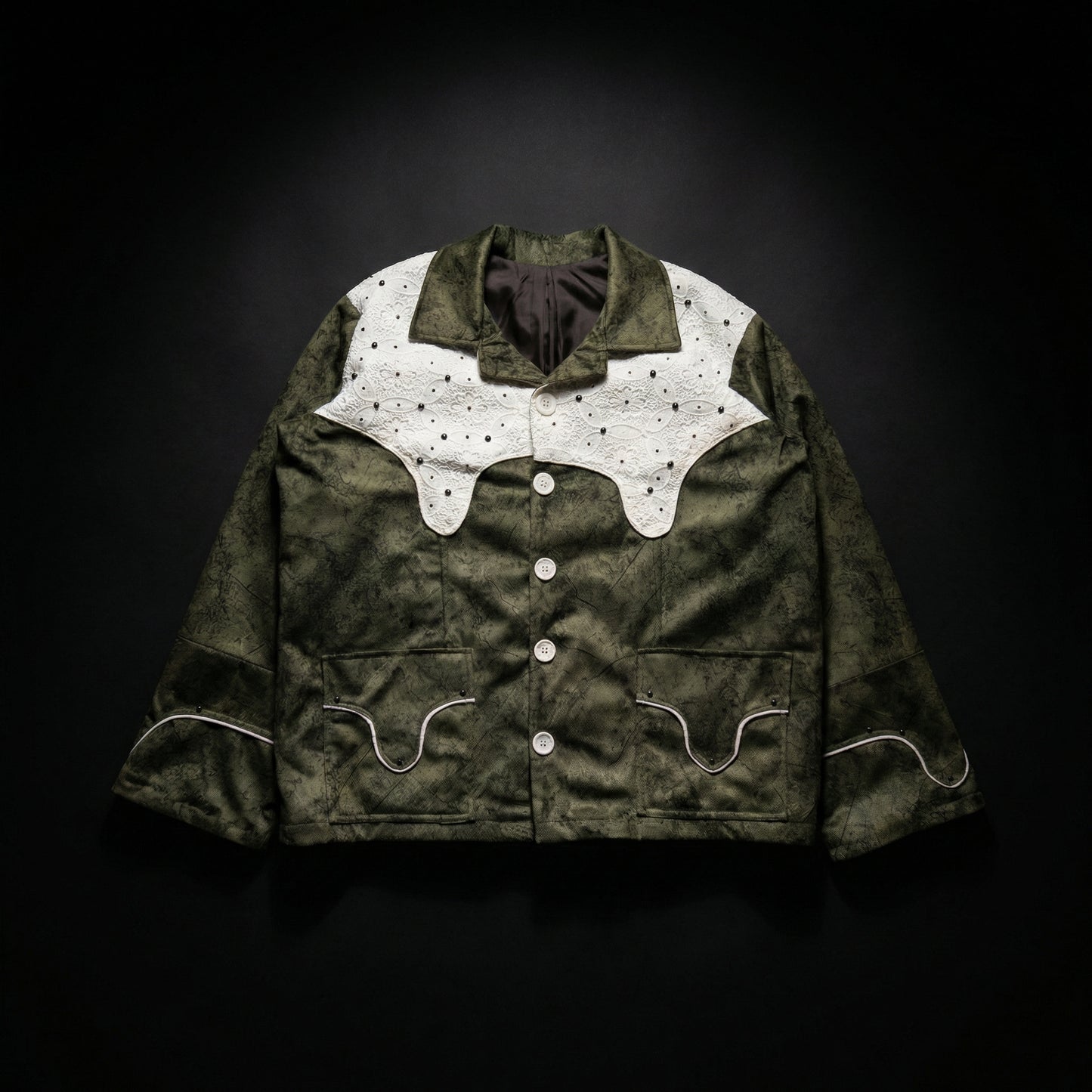 Lace Yoke Cropped Jacket – Olive