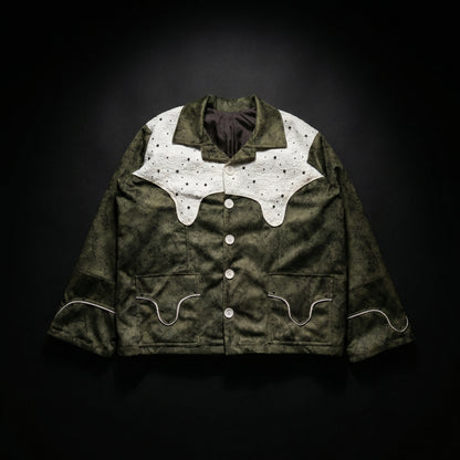 Lace Yoke Cropped Jacket – Olive