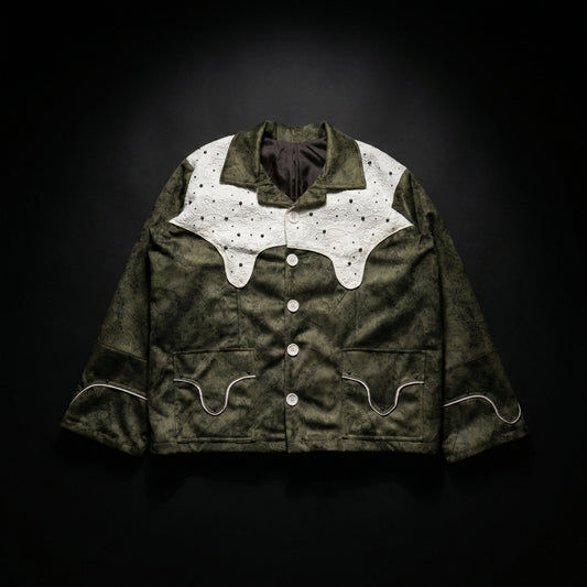 Lace Yoke Cropped Jacket – Olive