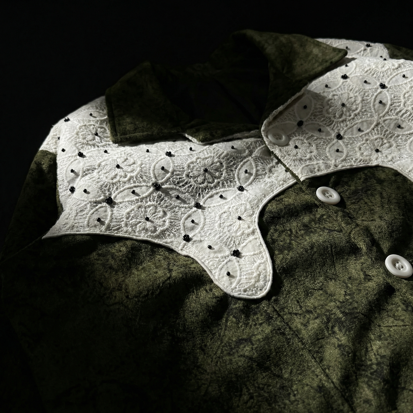 Lace Yoke Cropped Jacket – Olive