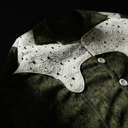 Lace Yoke Cropped Jacket – Olive