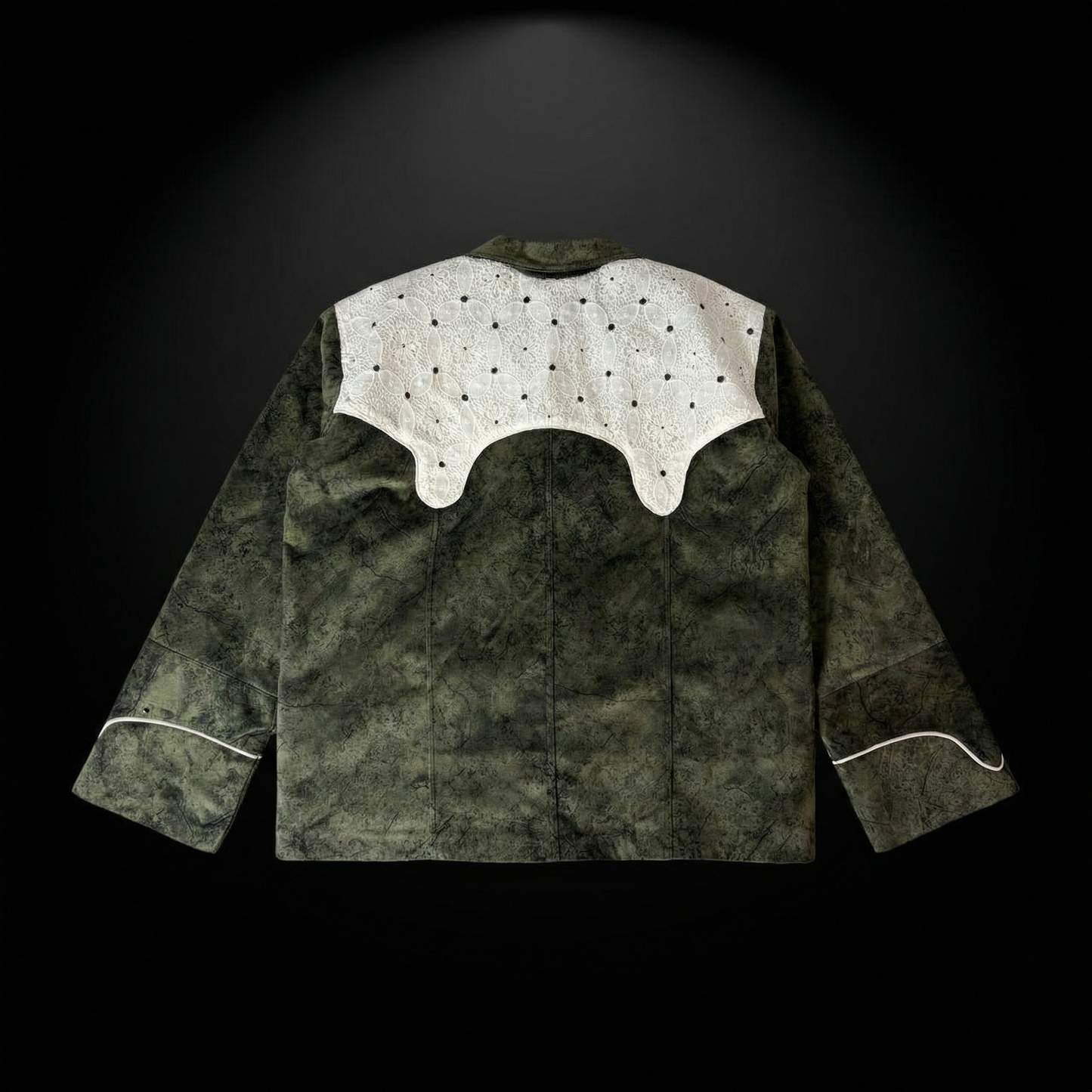 Lace Yoke Cropped Jacket – Olive