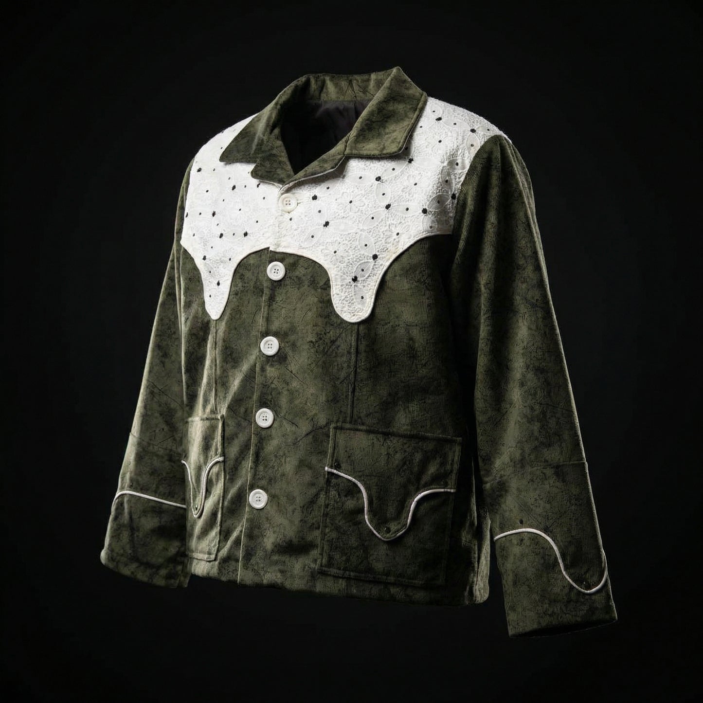 Lace Yoke Cropped Jacket – Olive