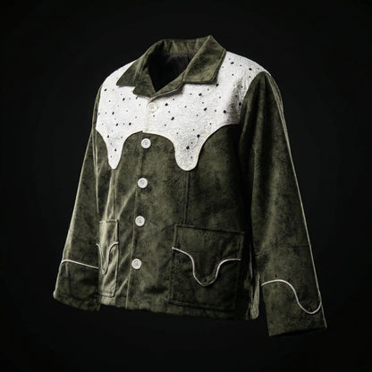 Lace Yoke Cropped Jacket – Olive