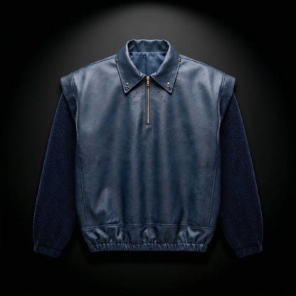 Mixed Texture Zip Jacket – Navy