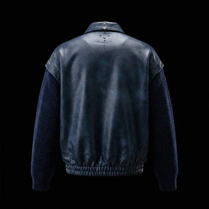 Mixed Texture Zip Jacket – Navy