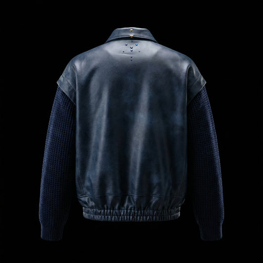 Mixed Texture Zip Jacket – Navy