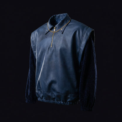 Mixed Texture Zip Jacket – Navy