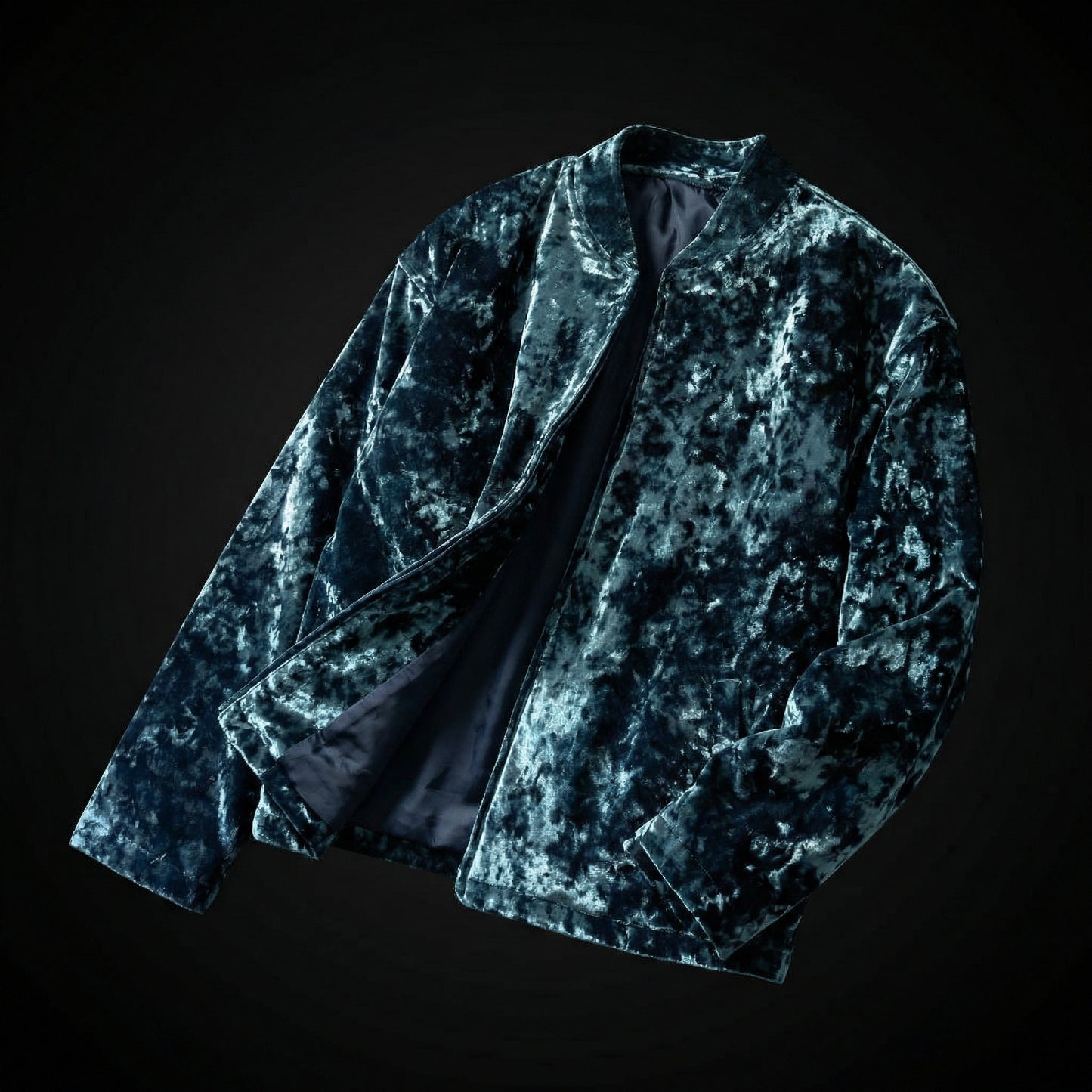 Crushed Velvet Open Jacket – Midnight