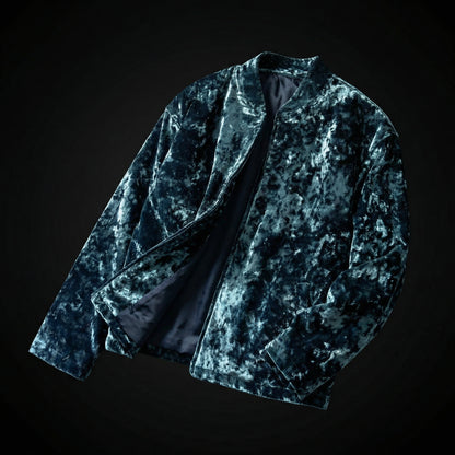Crushed Velvet Open Jacket – Midnight